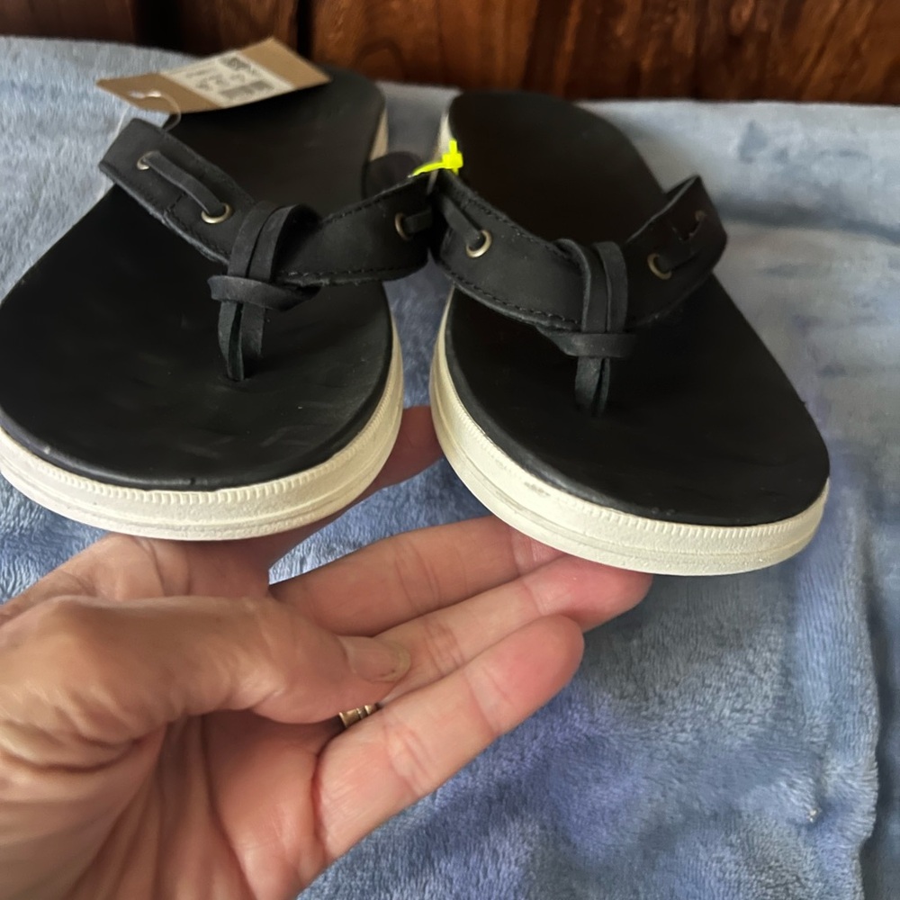 Sperry Adriatic Leather Black Nautical Sandals, women’s size 9, new with tag - Picture 3 of 8